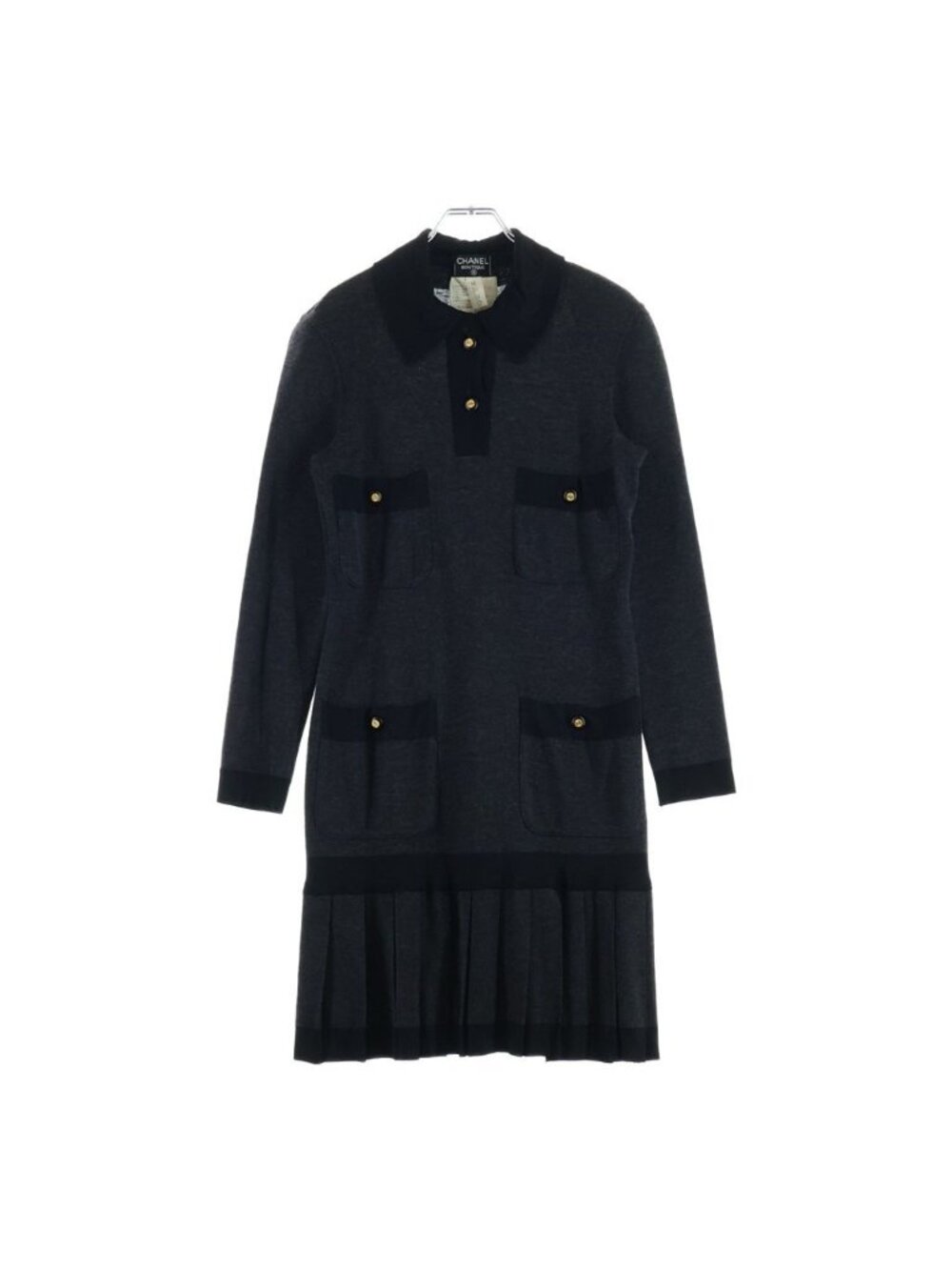 Chanel Dress Long Sleeve Wool Gray